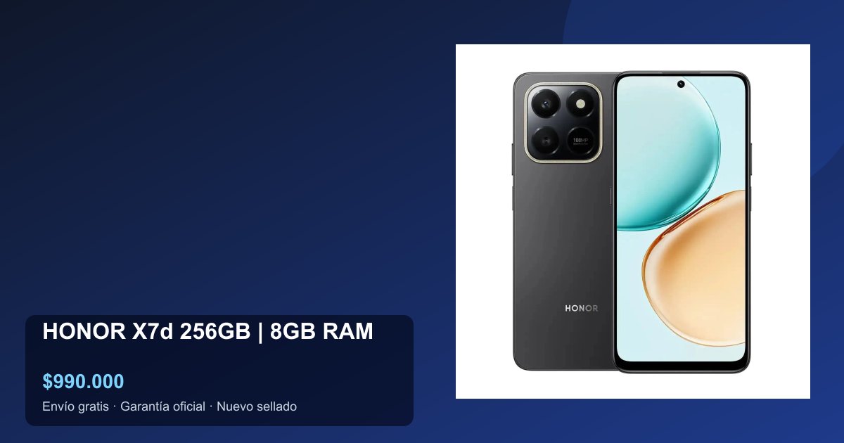 HONOR X7d de 256GB en negro, por delante y por detrás con su cámara de 108MP, a $990.000 en Colombia 2026.
