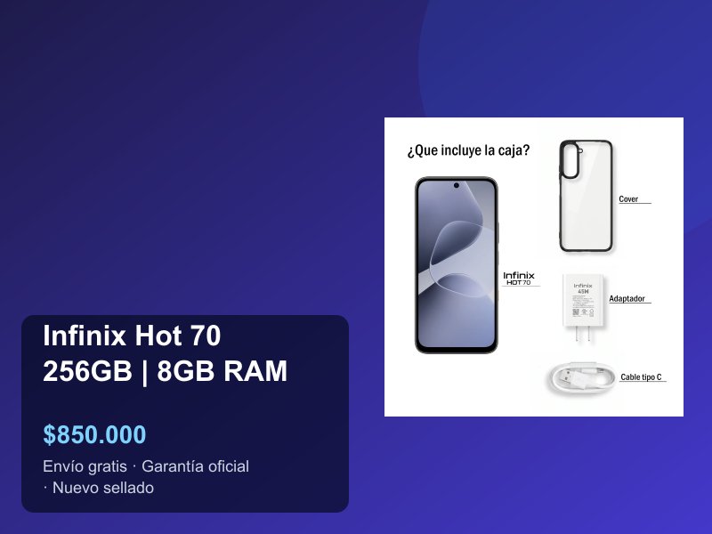 Carga rápida 45W del Infinix Hot 70