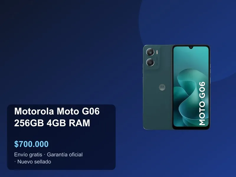 Motorola Moto G06 256GB Precio Colombia 2026: Pantalla 6.9\", NFC, IP64 y Android Puro a $700.000