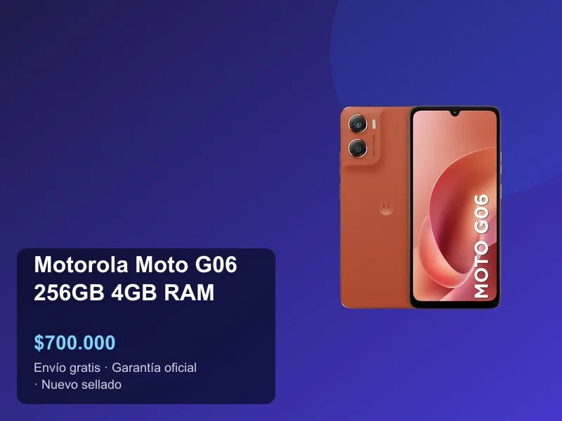 Motorola Moto G06 256GB Precio Colombia 2026: Pantalla 6.9\", NFC, IP64 y Android Puro a $700.000